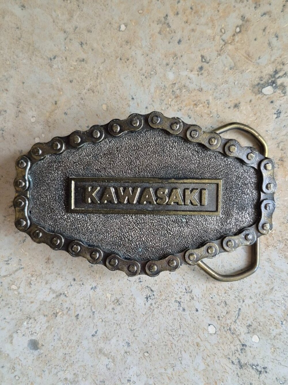 Kawasaki Motorcycle Biker 1976 Vintage Brass Belt Buckle